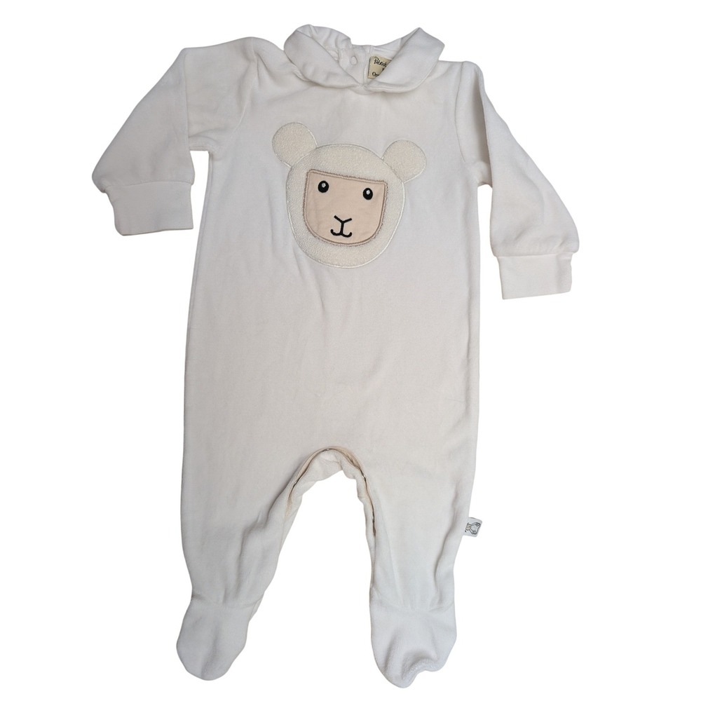 Patrick Francis Organic Cotton Baby Footie Pajamas Lamb Sheep 6-12 Months White